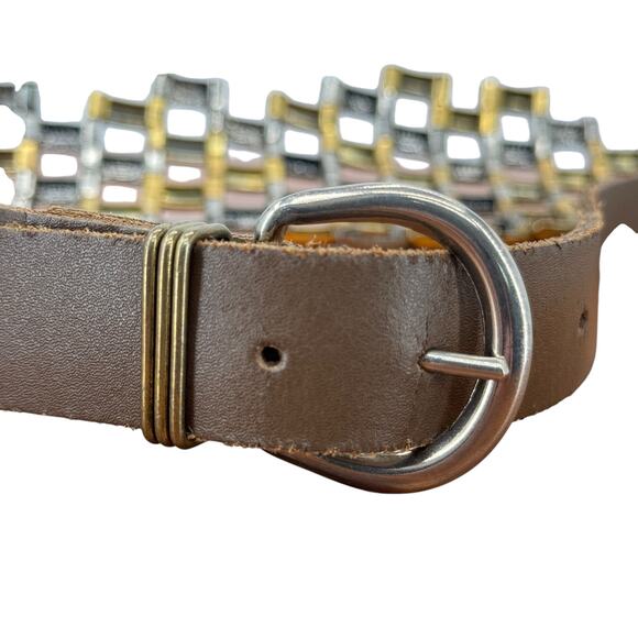 Voltige Paris Belt Cosplay Statement VTG Women's SZ 32 Brown Gold Silver Leather - Picture 8 of 13